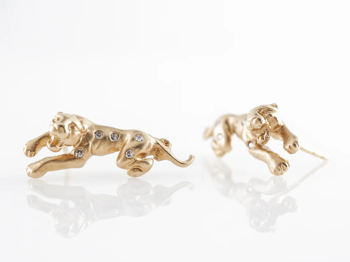 Vintage 1950's Diamond Jaguar Earrings 14k - Image 2