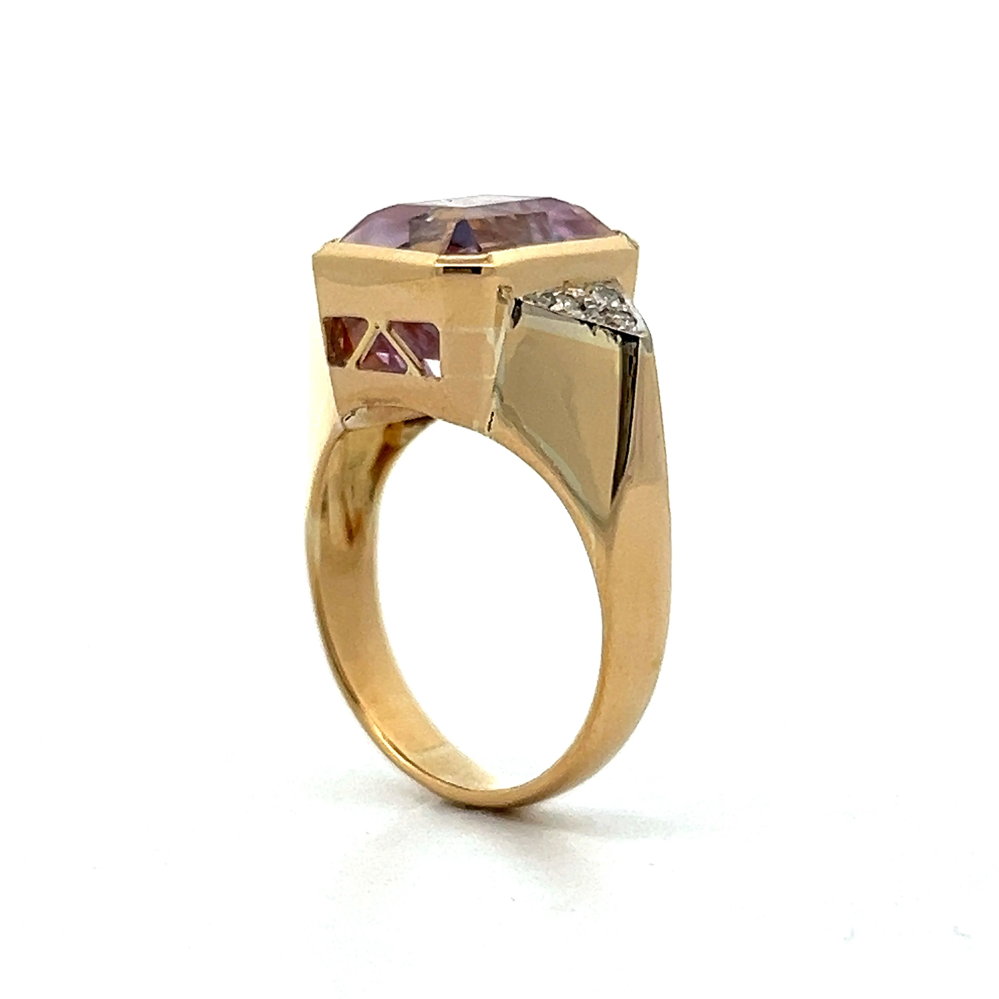 Vintage 1950's Kunzite Cocktail Ring in 18k Yellow Gold - Image 5