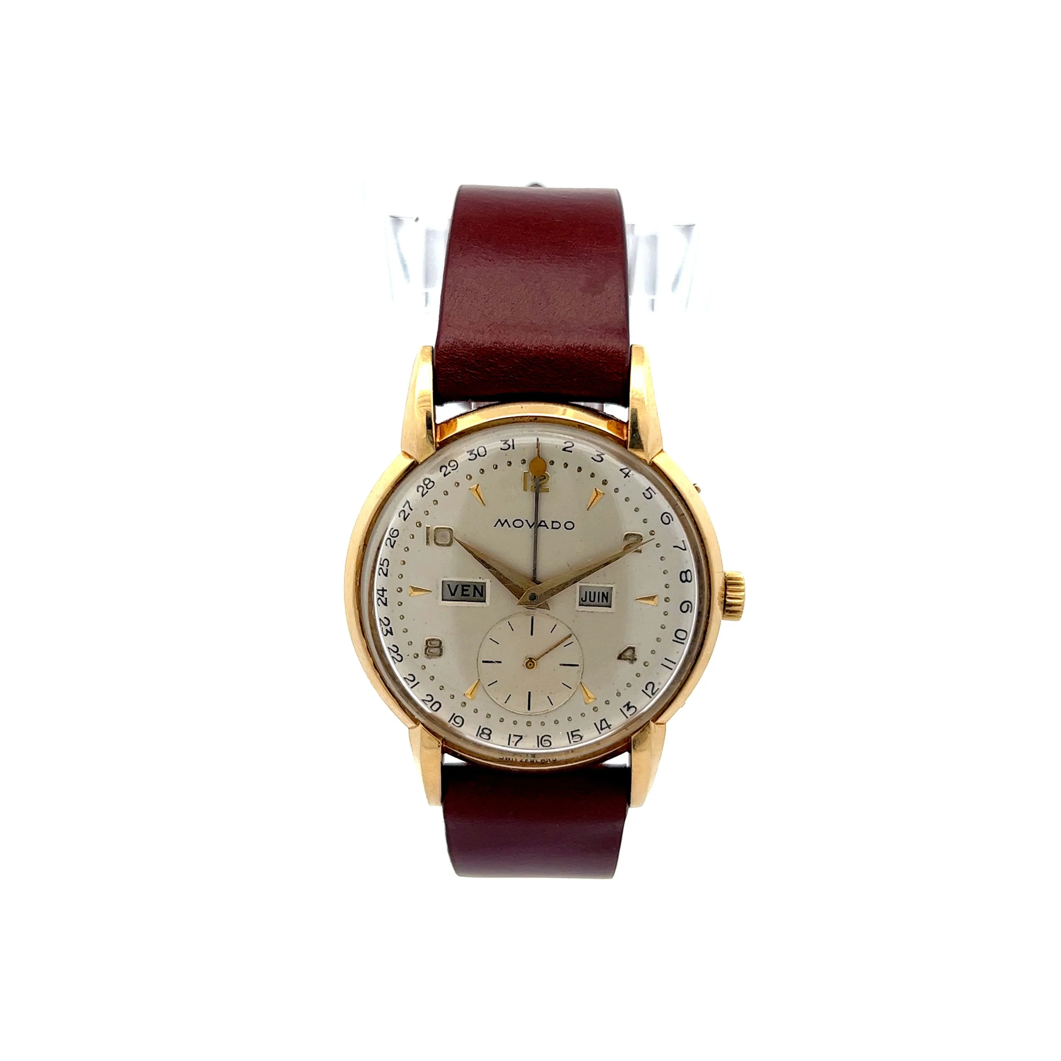 Vintage 1950's Movado Triple Calendar Watch 4862 in 18k Yellow Gold