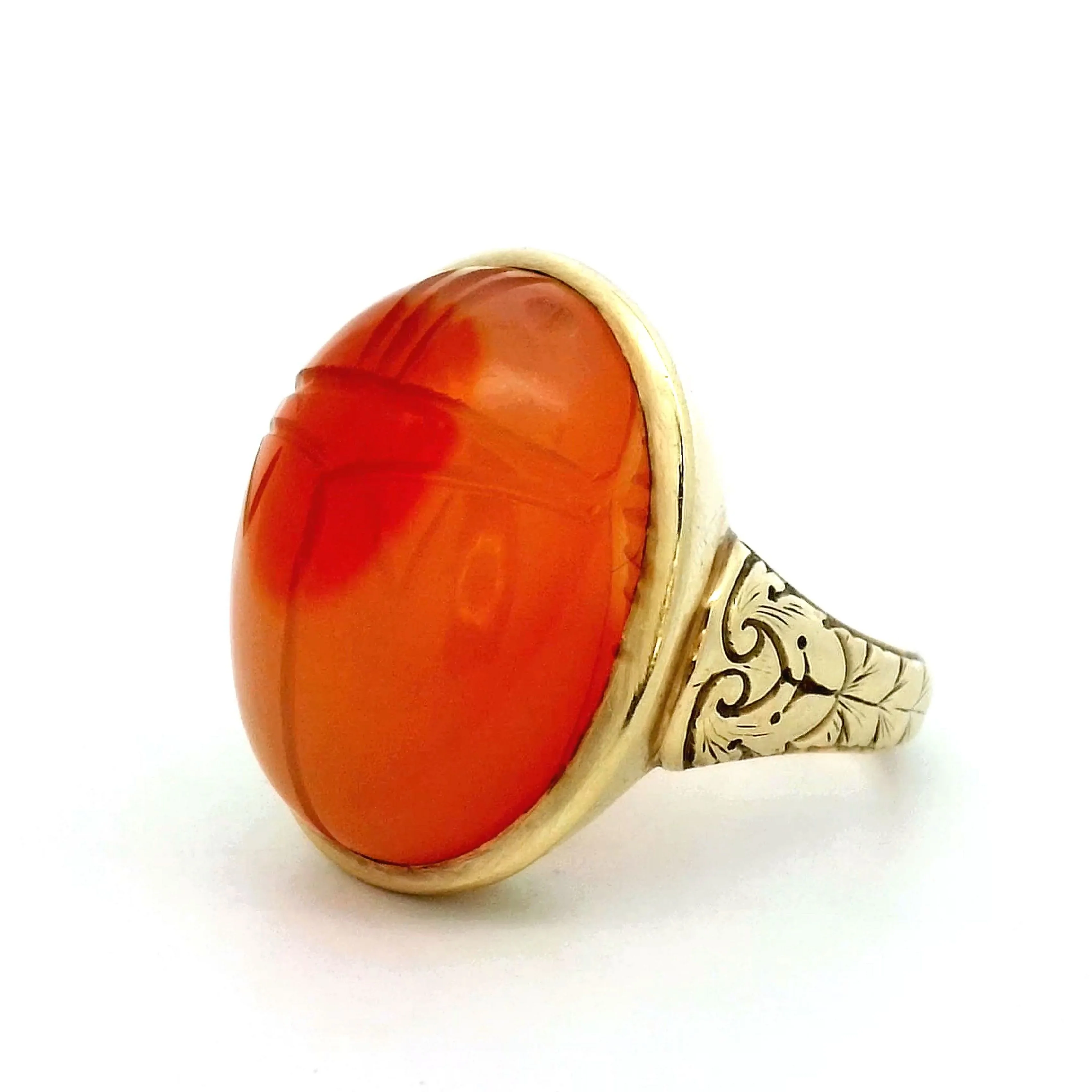 Vintage 1950's Red Carnelian Scarab Beetle Cocktail Ring in 14k Yellow Gold - Image 2
