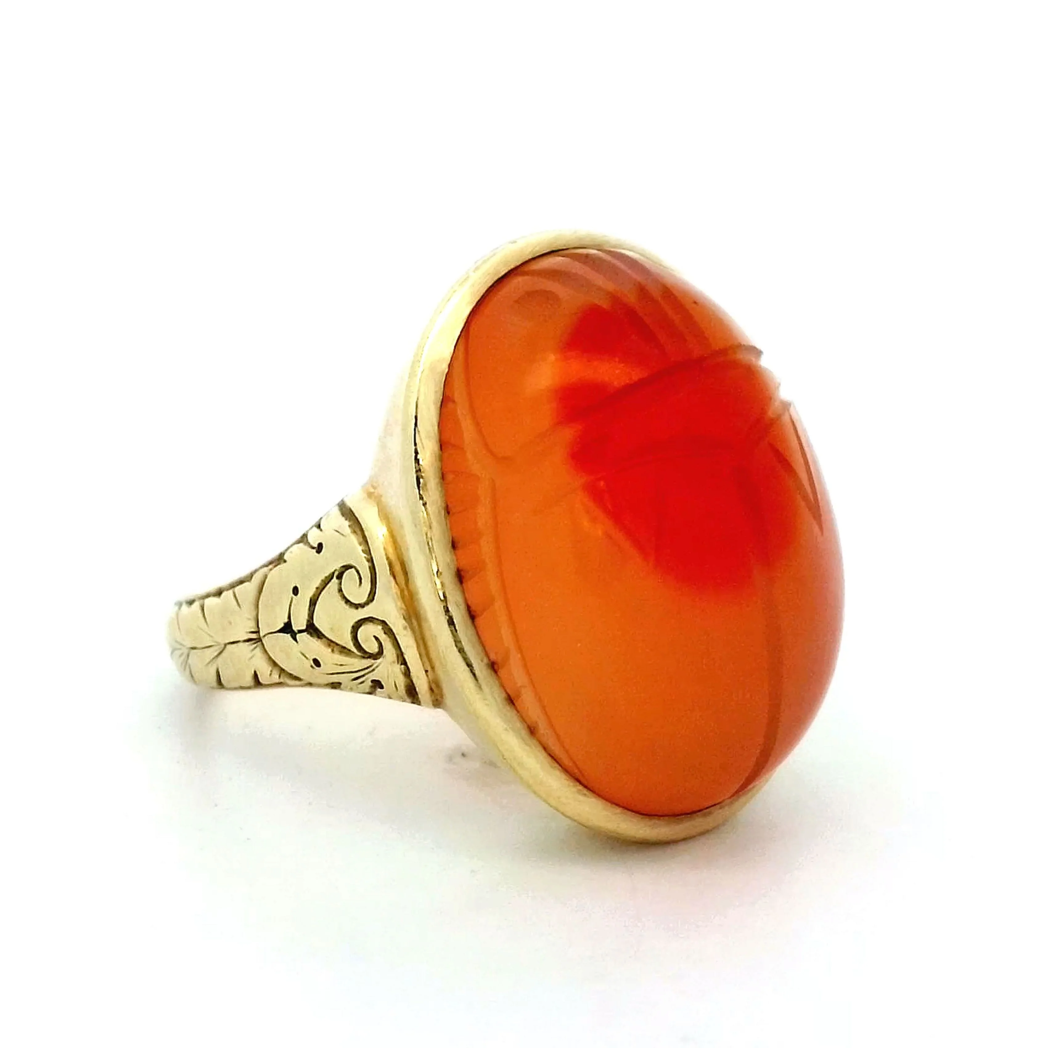 Vintage 1950's Red Carnelian Scarab Beetle Cocktail Ring in 14k Yellow Gold - Image 3