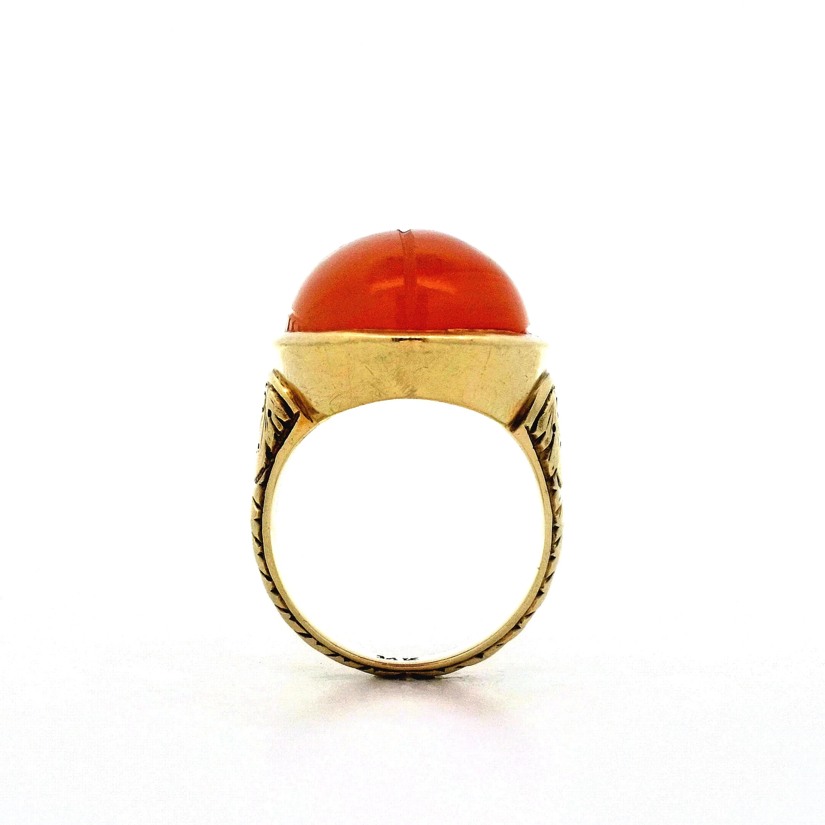 Vintage 1950's Red Carnelian Scarab Beetle Cocktail Ring in 14k Yellow Gold - Image 4