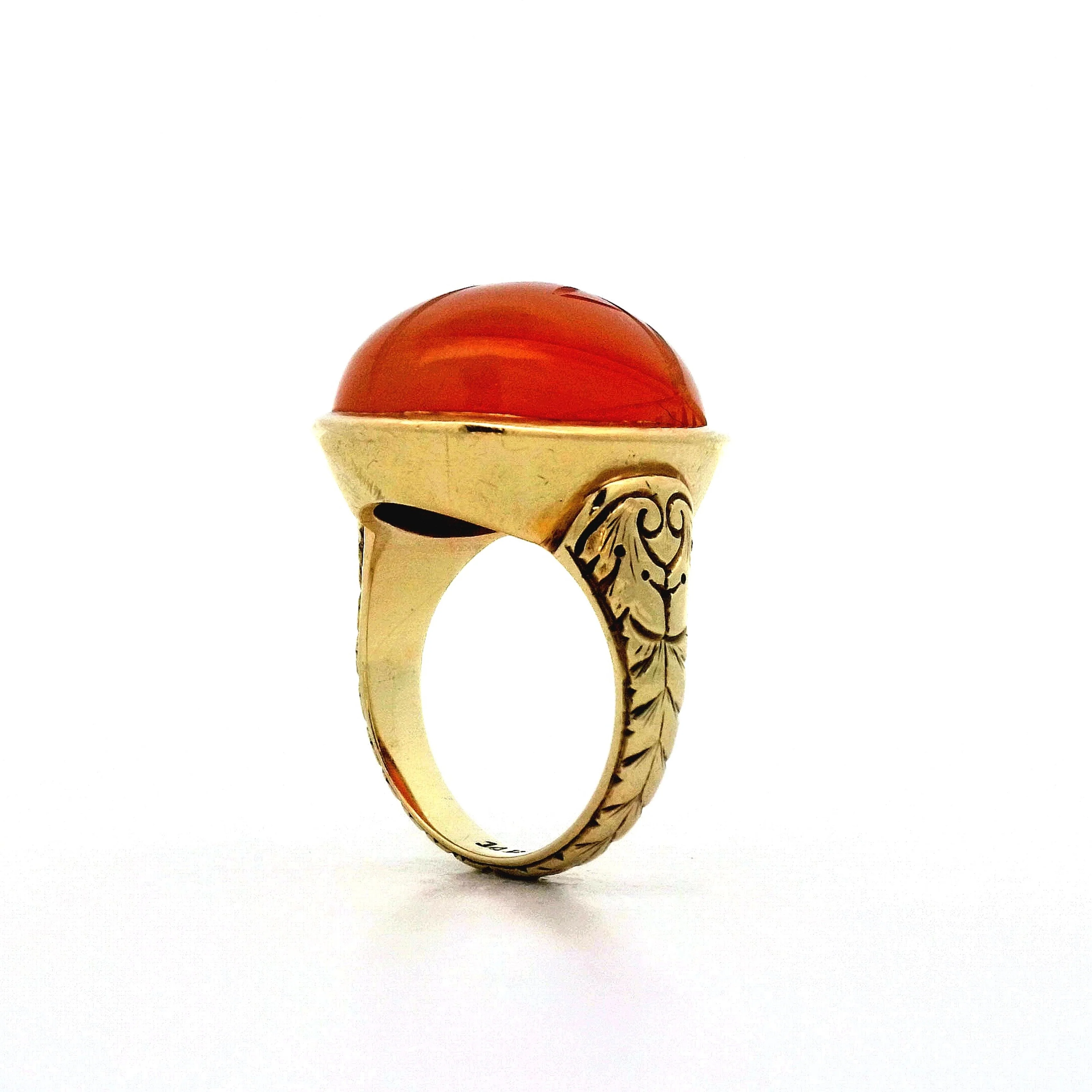 Vintage 1950's Red Carnelian Scarab Beetle Cocktail Ring in 14k Yellow Gold - Image 5