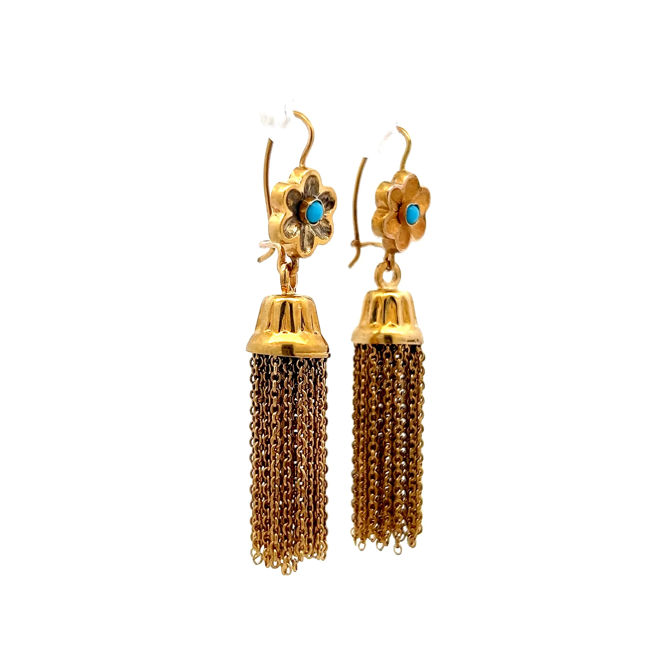 Vintage 1950's Turquoise Tassel Earrings in 14k - Image 3