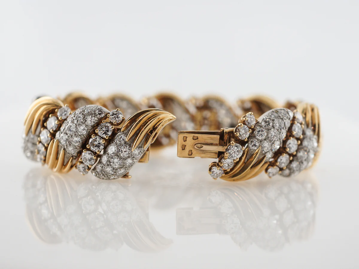 **RTV 9/4/19**Vintage 1960's French Diamond Bracelet in Yellow Gold & Platinum - Image 2
