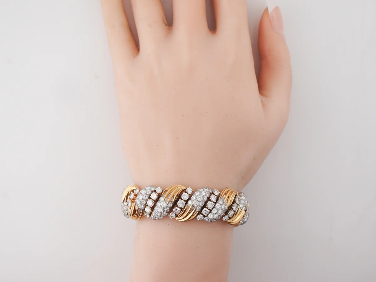 **RTV 9/4/19**Vintage 1960's French Diamond Bracelet in Yellow Gold & Platinum - Image 4