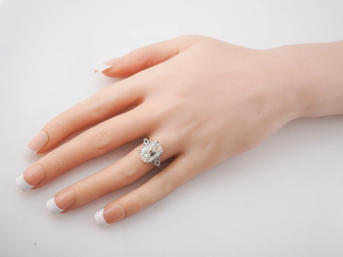 Vintage 5 Carat Cushion Cut Diamond Engagement Ring - Image 7