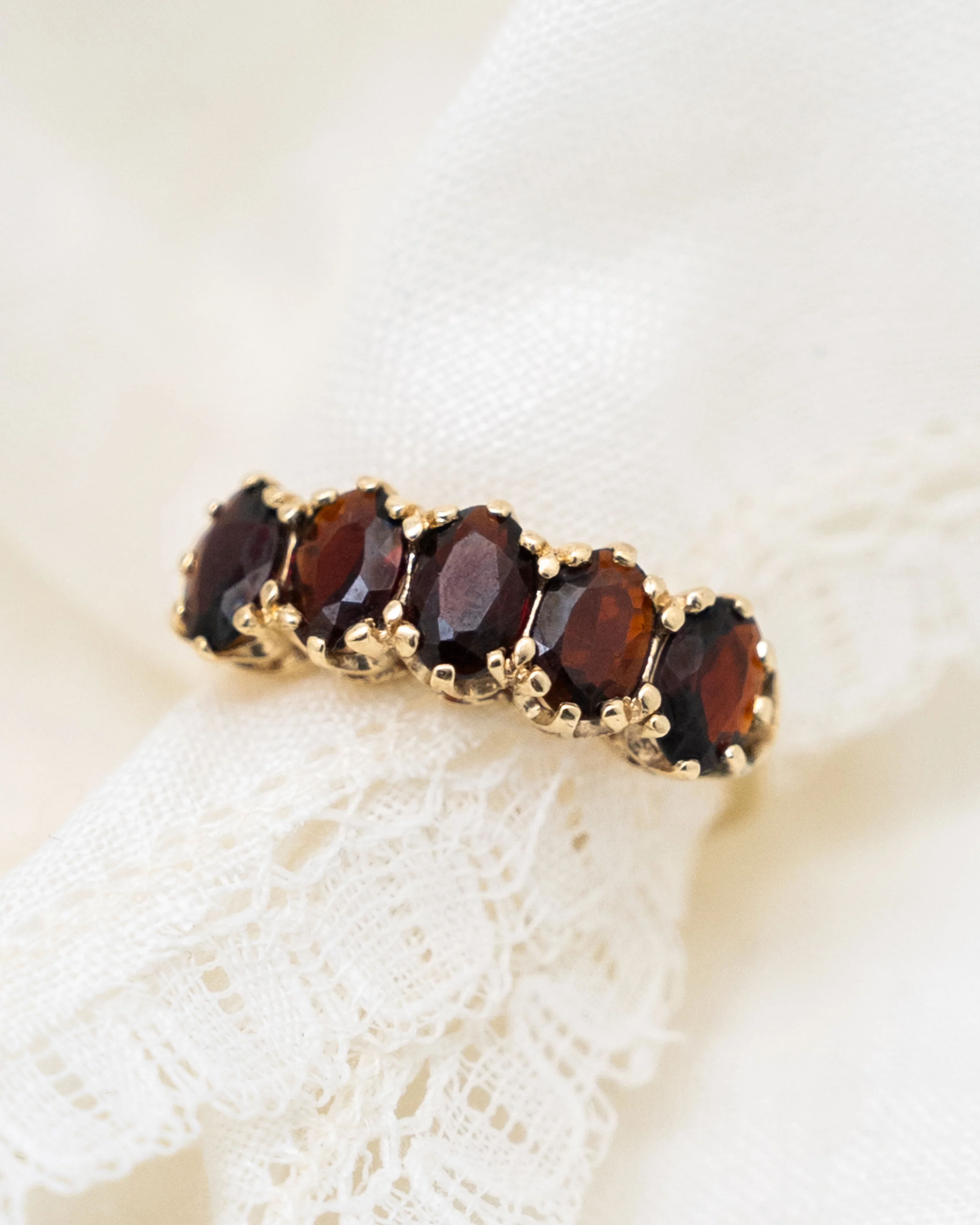 Vintage 5 Stone Garnet Stacking Band in 10k Yellow Gold - Image 6