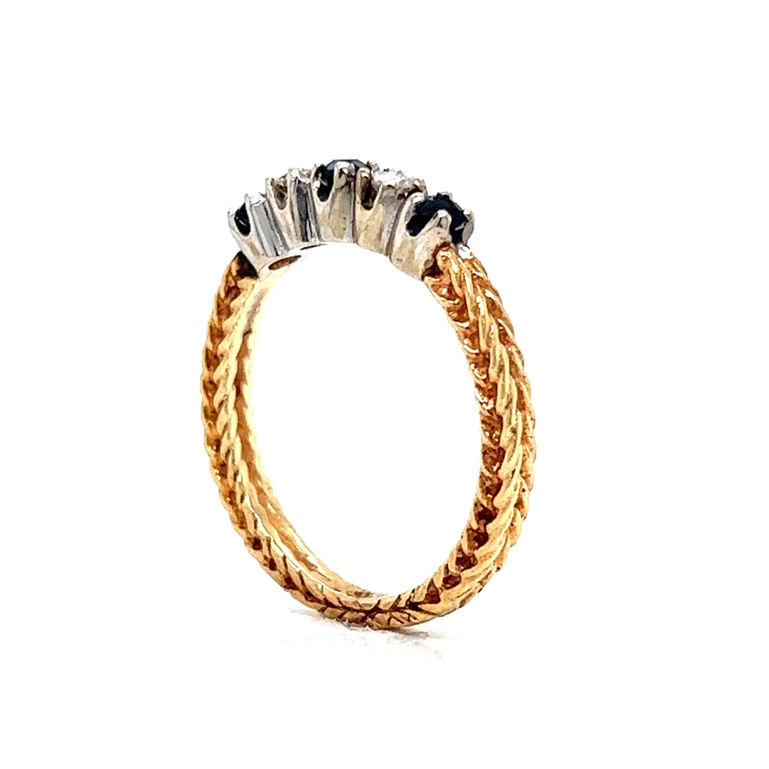 Vintage Alternating Diamond & Sapphire Ring in 14k Yellow Gold - Image 5