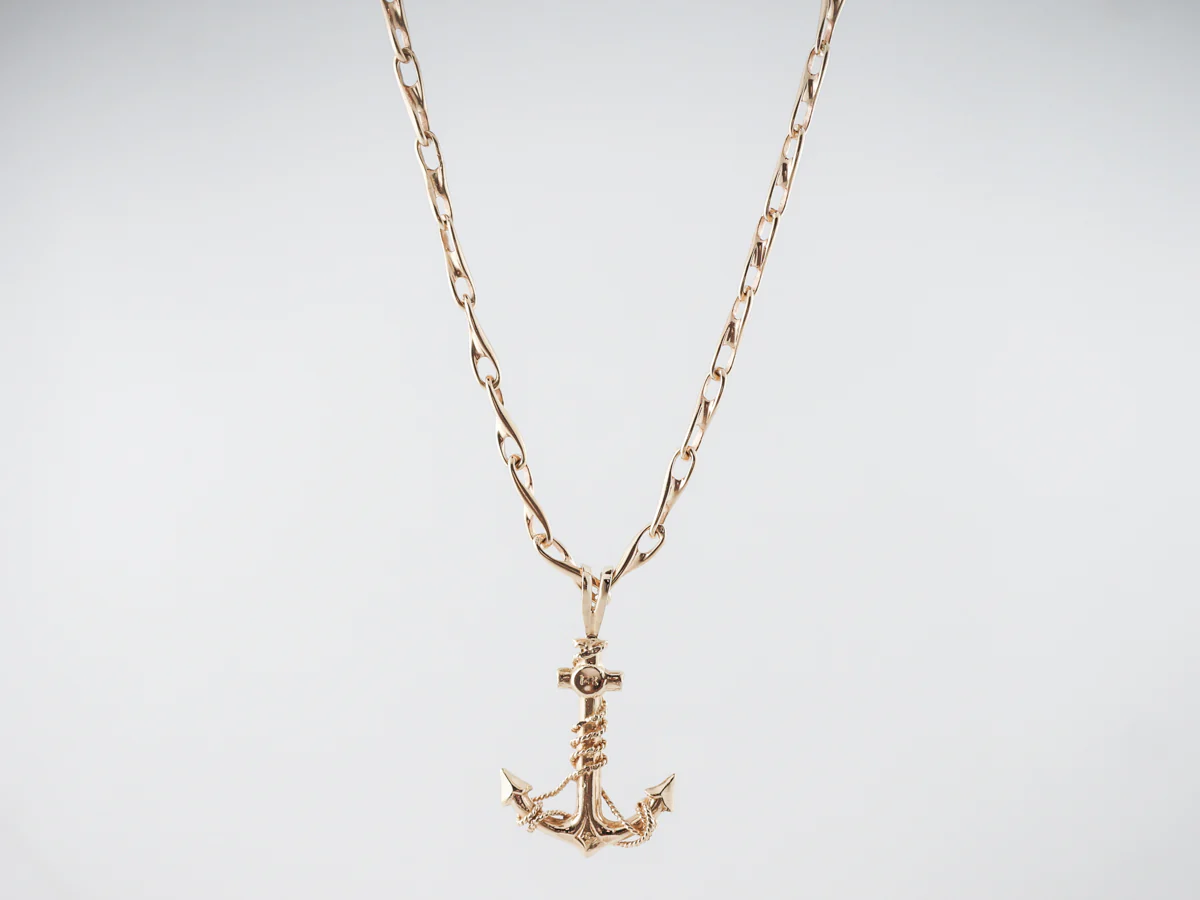 Vintage Anchor Necklace Mid Century in 14k Yellow Gold