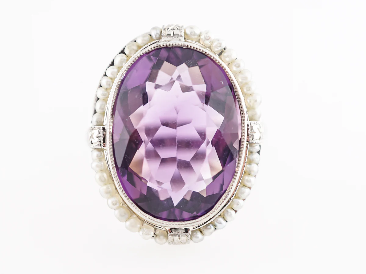 Vintage Art Deco Amethyst Ring in 14k White Gold
