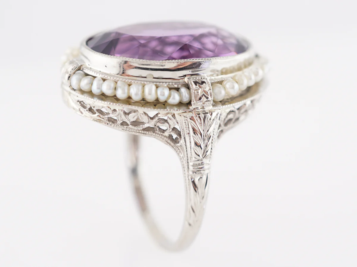 Vintage Art Deco Amethyst Ring in 14k White Gold - Image 3