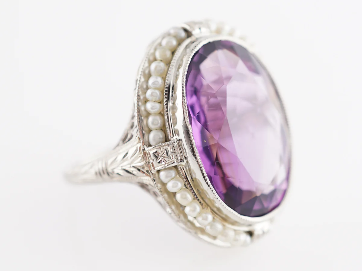 Vintage Art Deco Amethyst Ring in 14k White Gold - Image 5