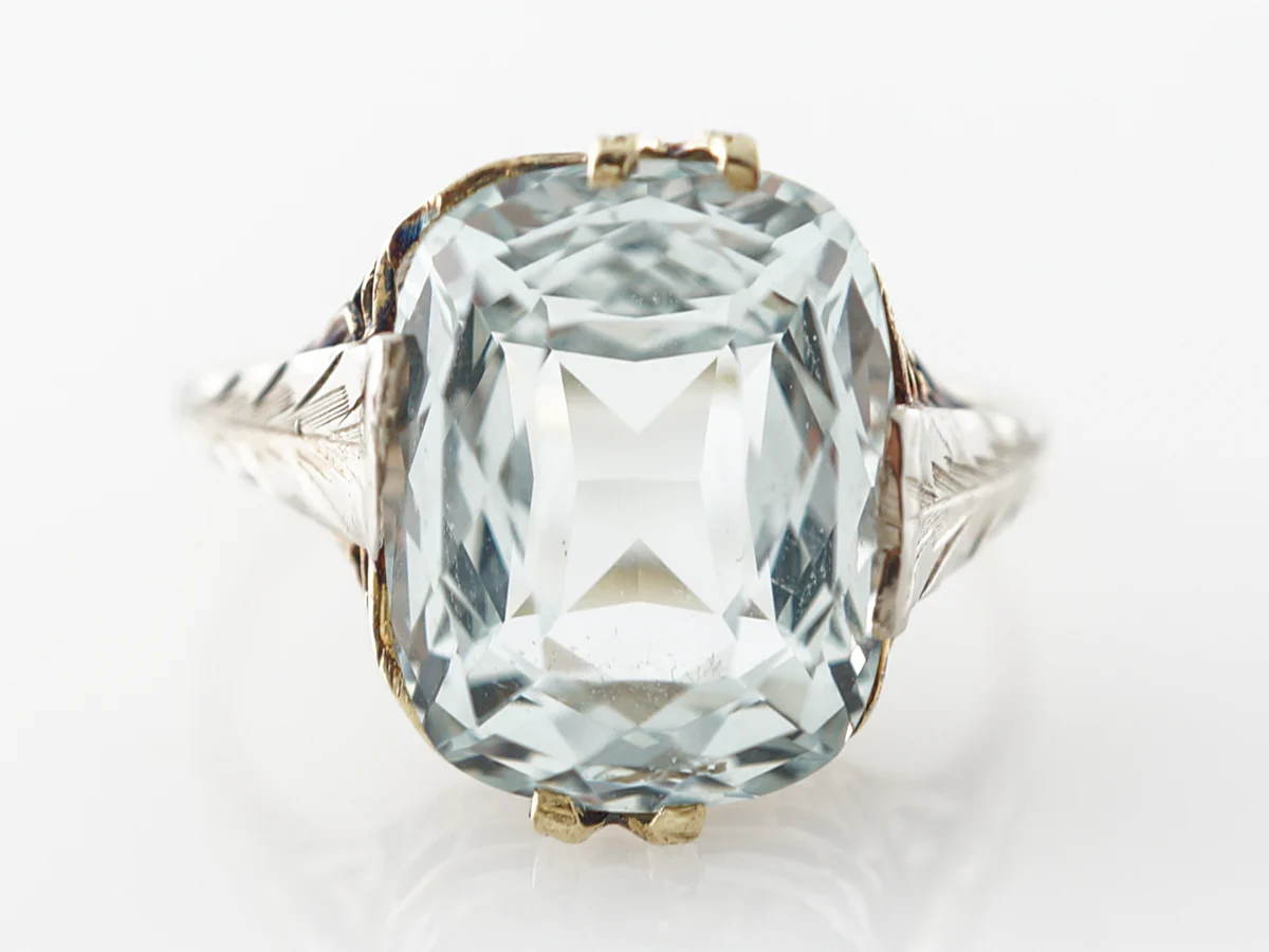 Vintage Art Deco Aquamarine Filigree Cocktail Ring