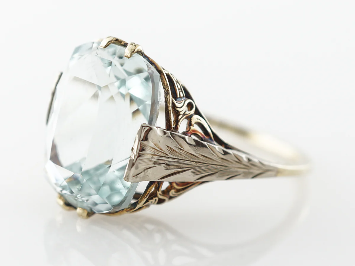 Vintage Art Deco Aquamarine Filigree Cocktail Ring - Image 2