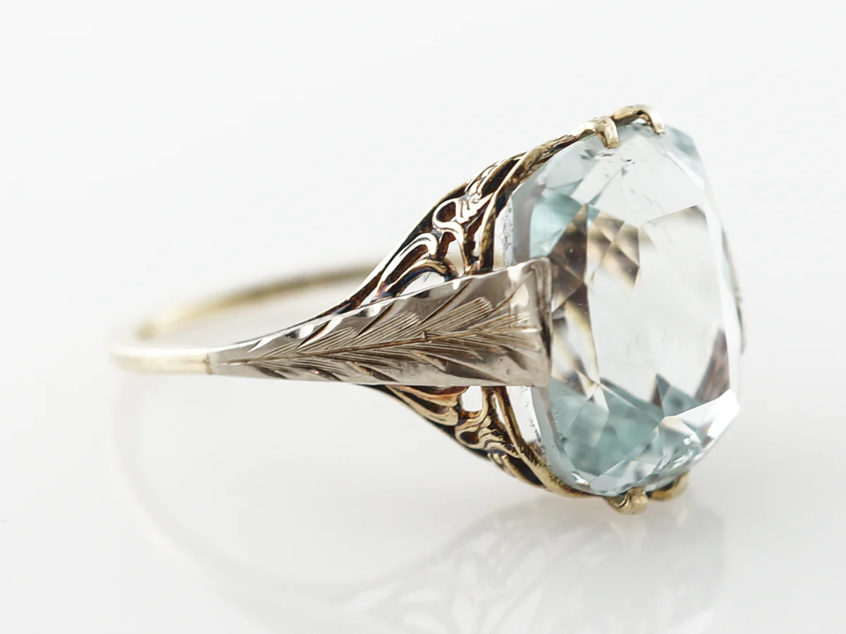 Vintage Art Deco Aquamarine Filigree Cocktail Ring - Image 3
