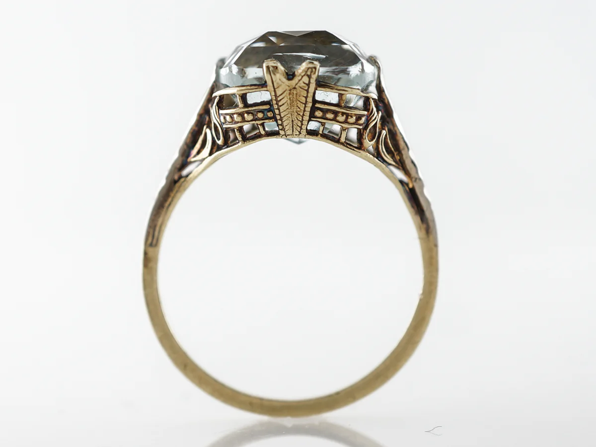 Vintage Art Deco Aquamarine Filigree Cocktail Ring - Image 4