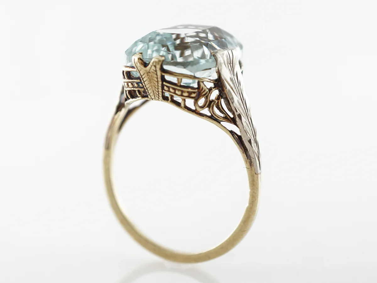 Vintage Art Deco Aquamarine Filigree Cocktail Ring - Image 5