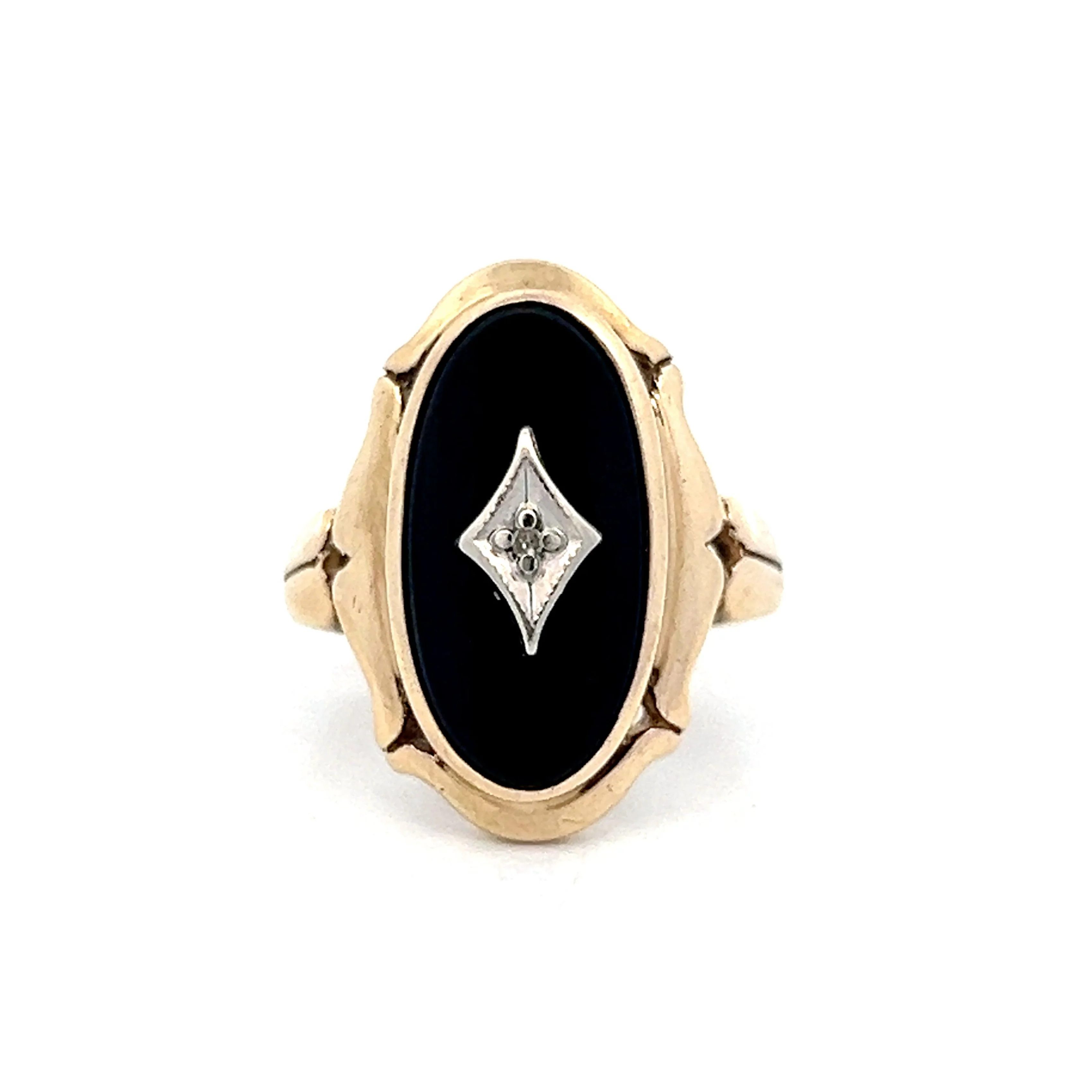 Vintage Art Deco Black Onyx Cocktail Ring in 10k Yellow Gold