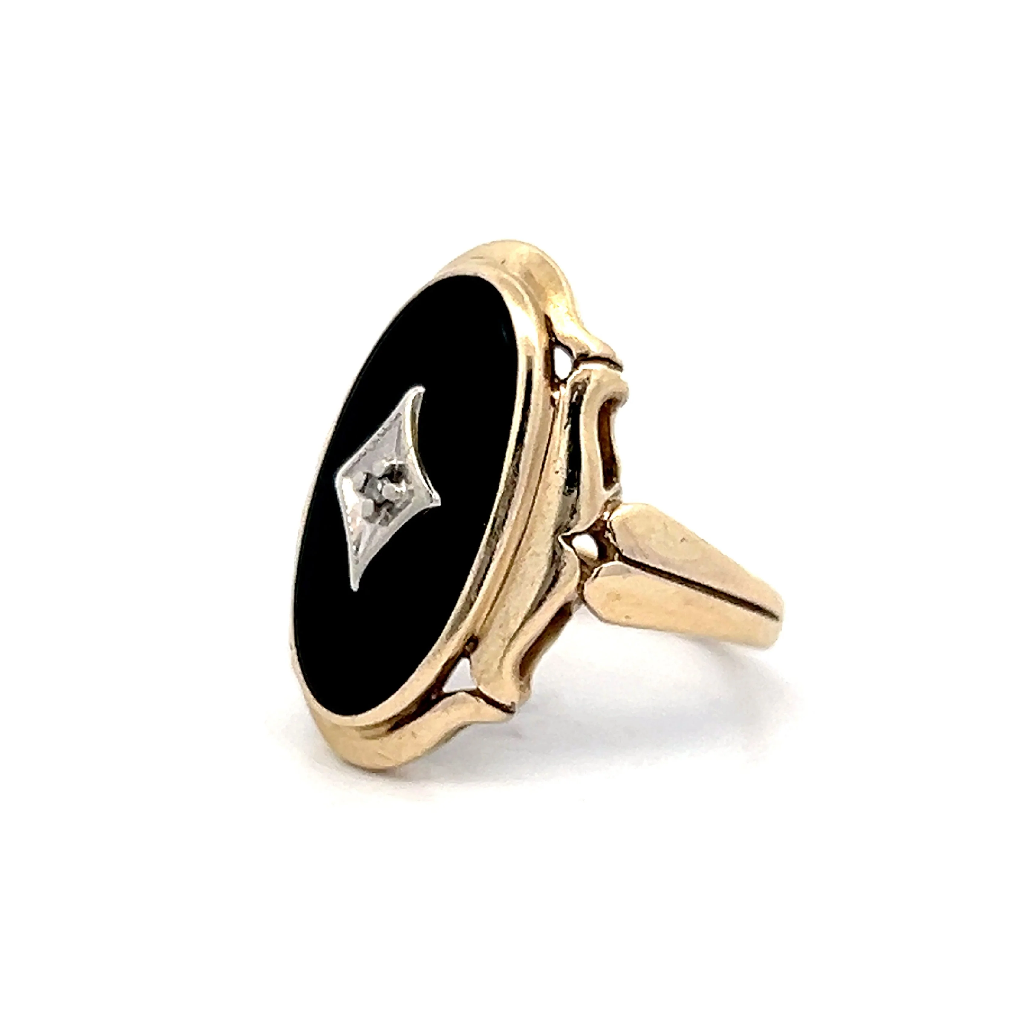Vintage Art Deco Black Onyx Cocktail Ring in 10k Yellow Gold - Image 2