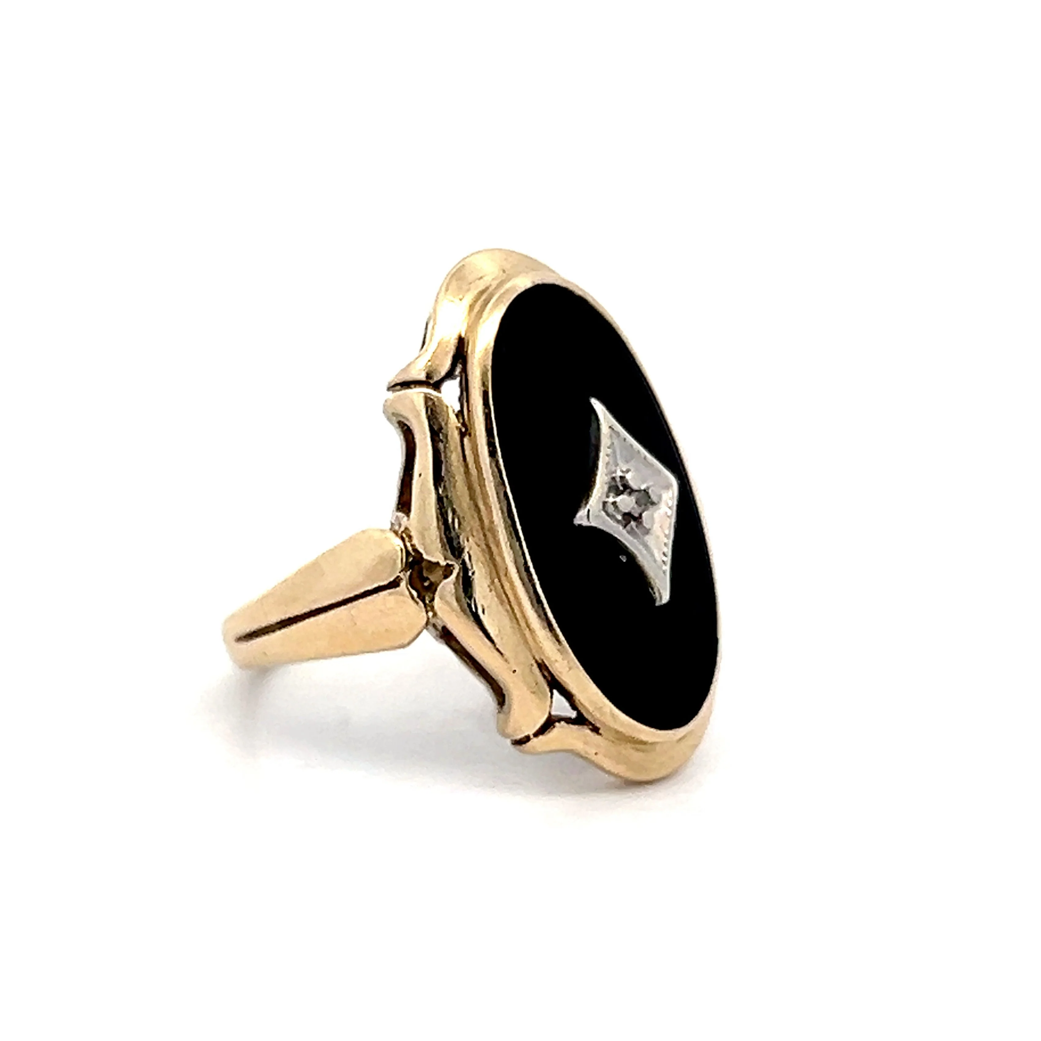 Vintage Art Deco Black Onyx Cocktail Ring in 10k Yellow Gold - Image 3