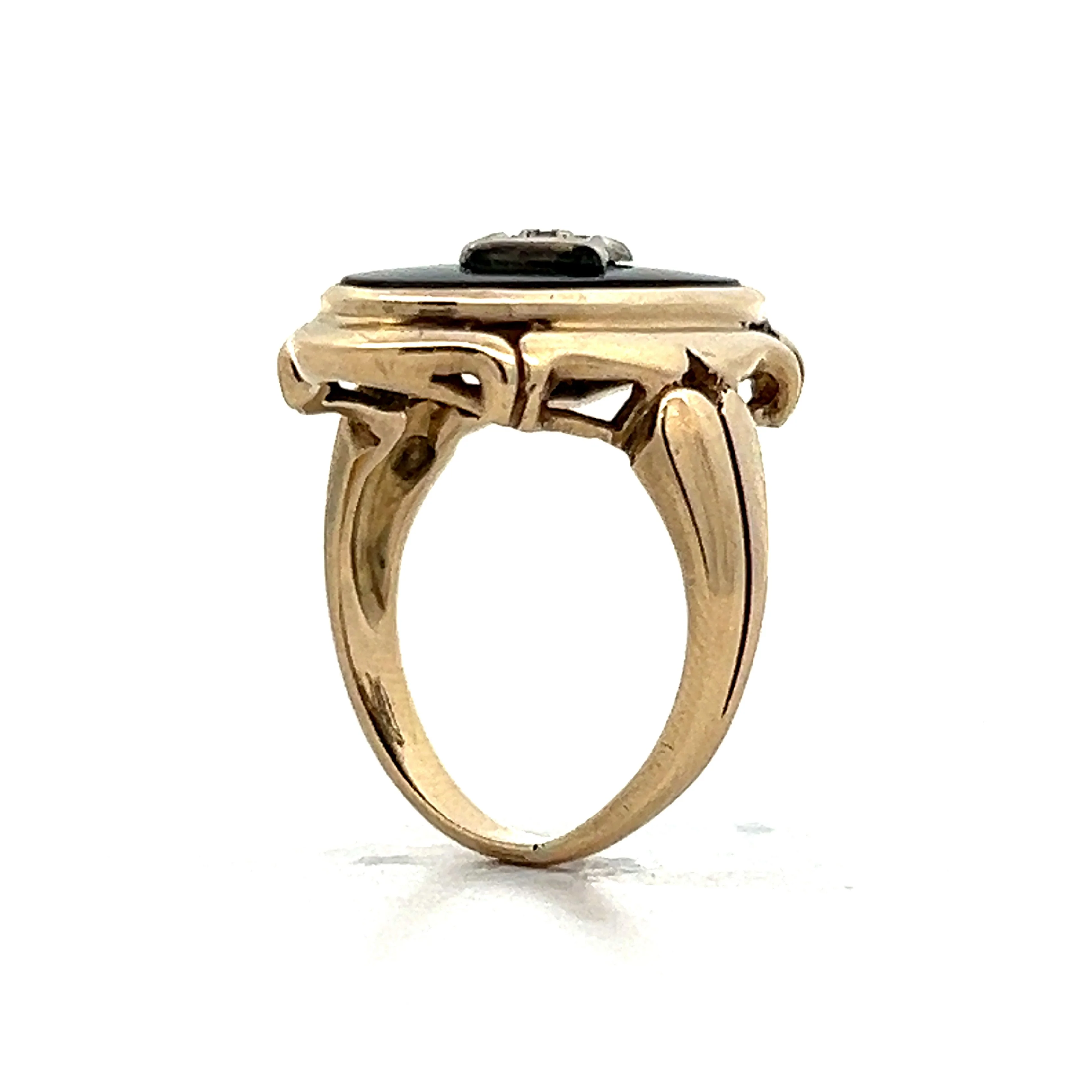 Vintage Art Deco Black Onyx Cocktail Ring in 10k Yellow Gold - Image 5
