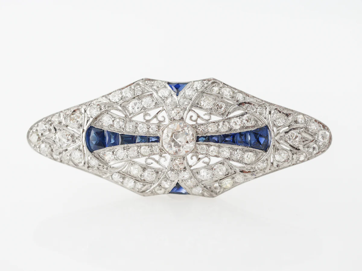 Vintage Art Deco Brooch w/ Sapphire & Diamonds