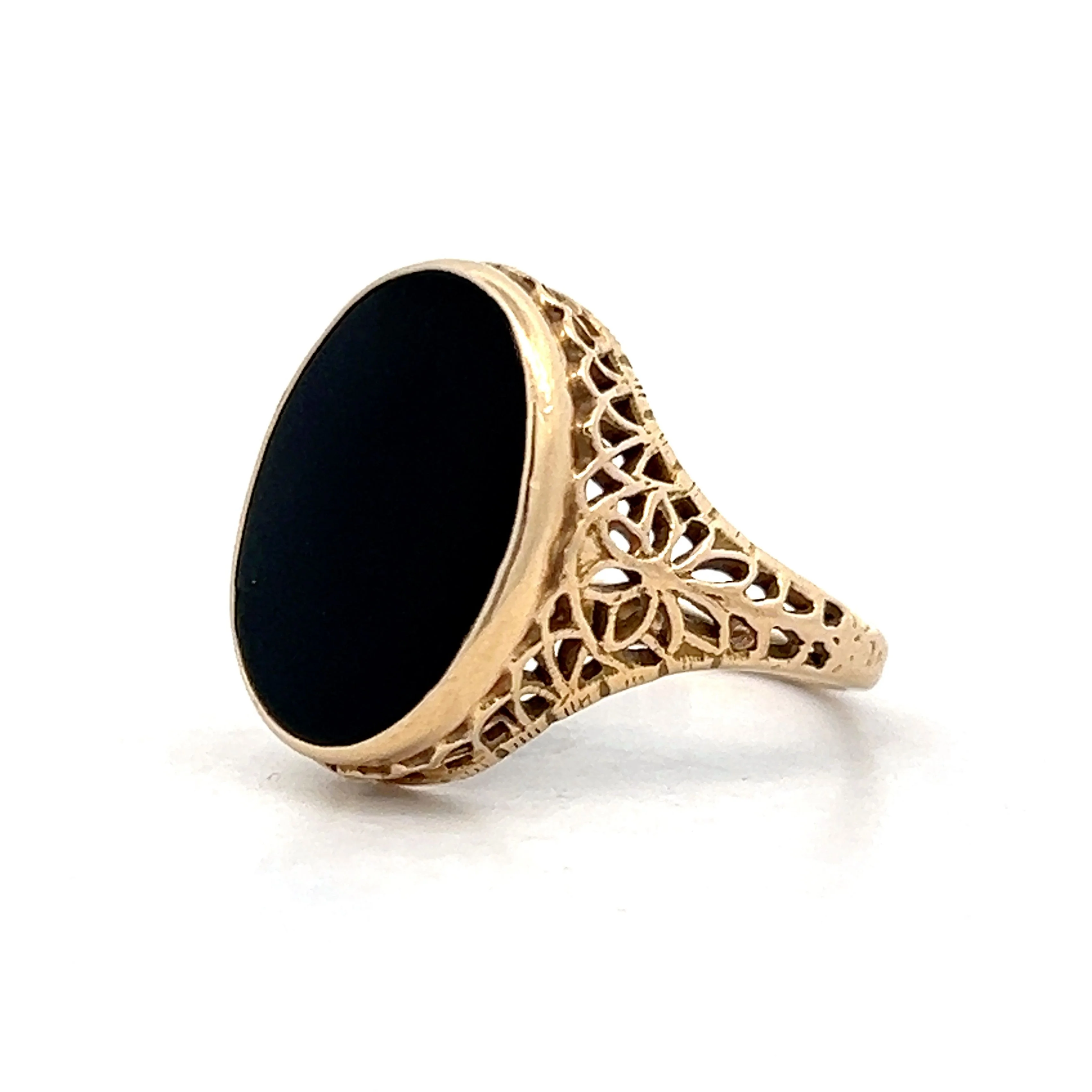 Vintage Art Deco Cabochon Onyx in 14k Yellow Gold - Image 2