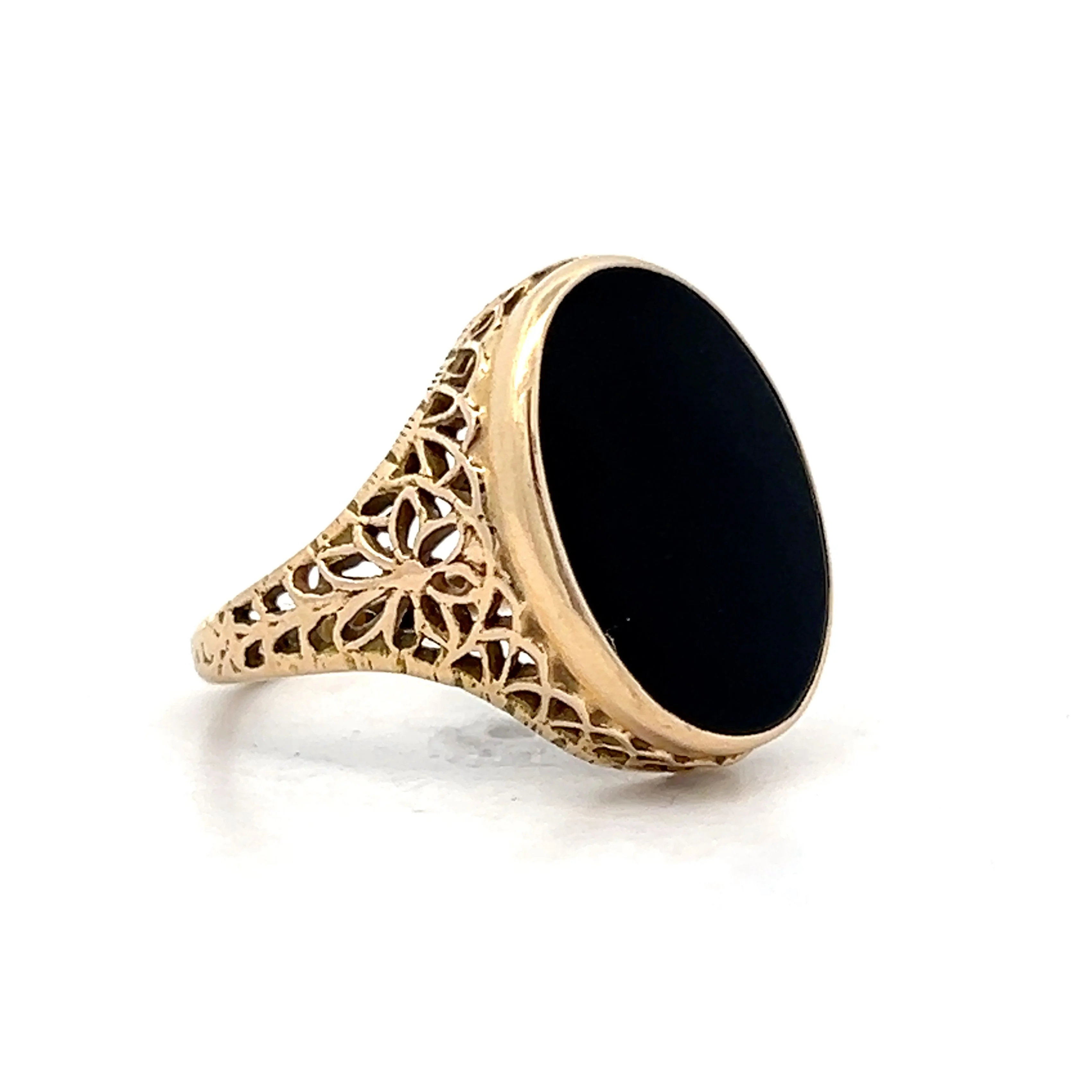 Vintage Art Deco Cabochon Onyx in 14k Yellow Gold - Image 3