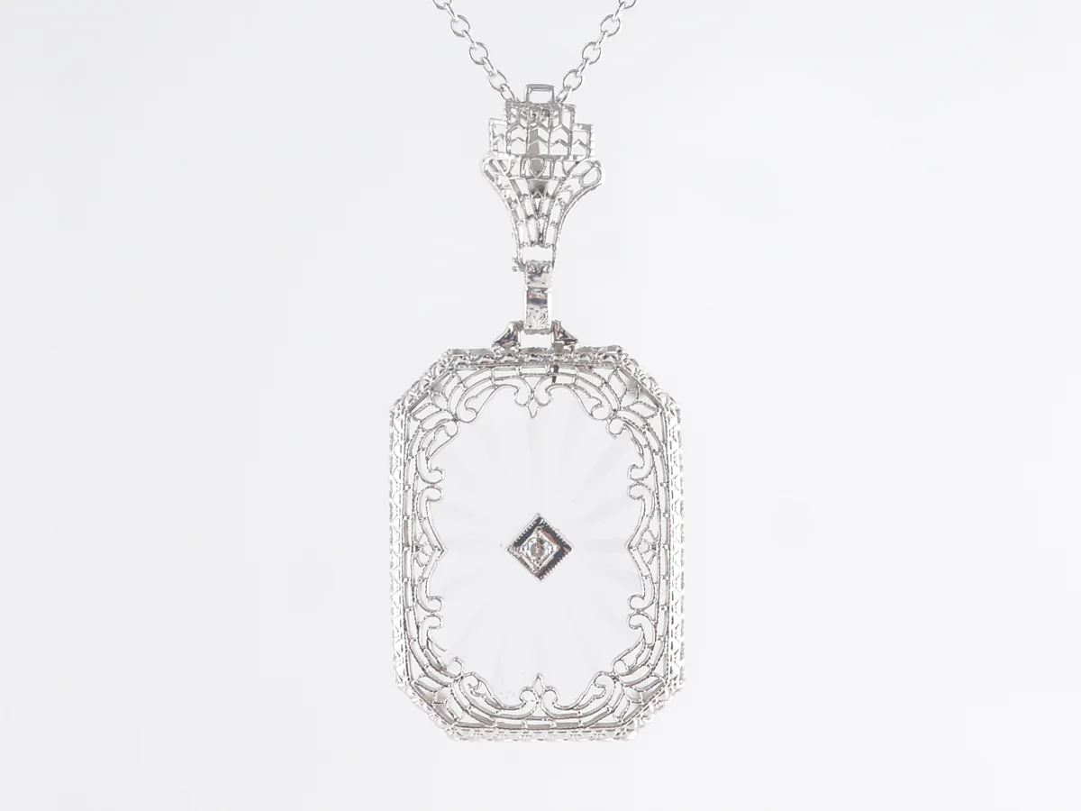 Vintage Art Deco Camphor Glass Necklace w/ Diamond