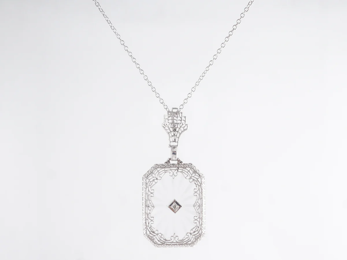 Vintage Art Deco Camphor Glass Necklace w/ Diamond - Image 2