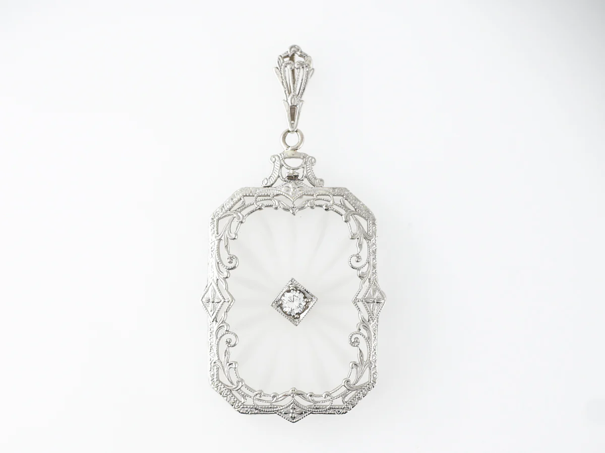 Vintage Art Deco Camphor Glass Pendant in 14k White Gold - Image 3