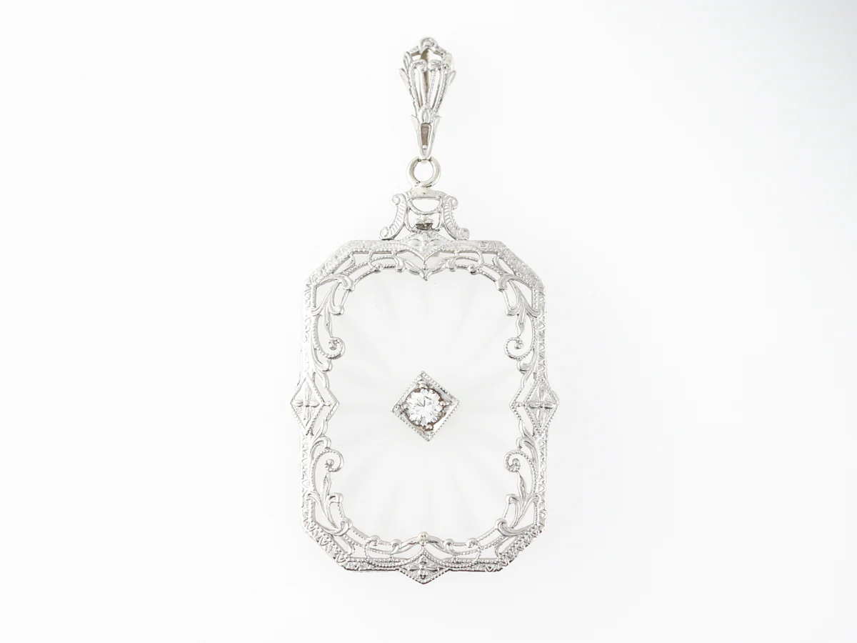 Vintage Art Deco Camphor Glass Pendant in 14k White Gold - Image 4