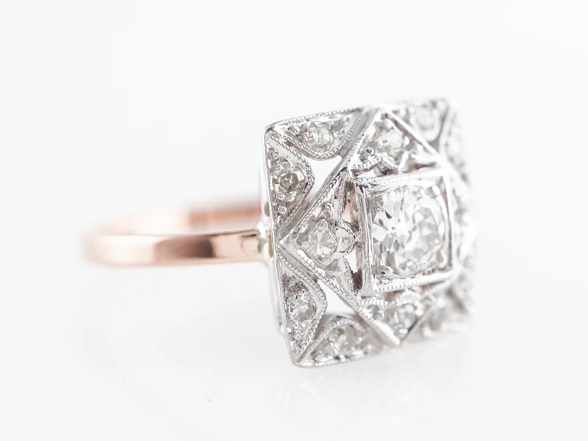 Vintage Art Deco Cocktail Ring w/ Diamonds in White & Rose Gold - Image 3