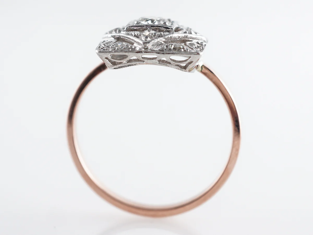 Vintage Art Deco Cocktail Ring w/ Diamonds in White & Rose Gold - Image 4