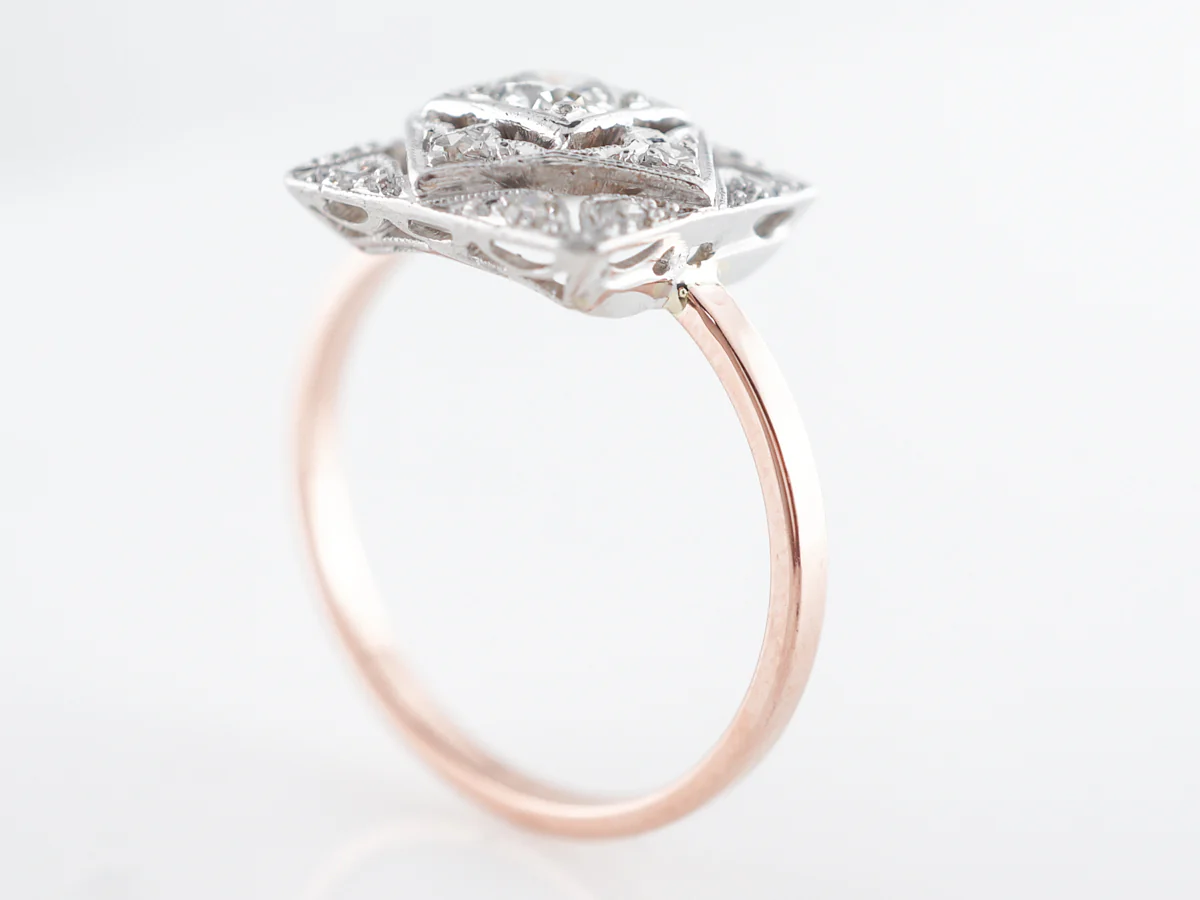 Vintage Art Deco Cocktail Ring w/ Diamonds in White & Rose Gold - Image 5