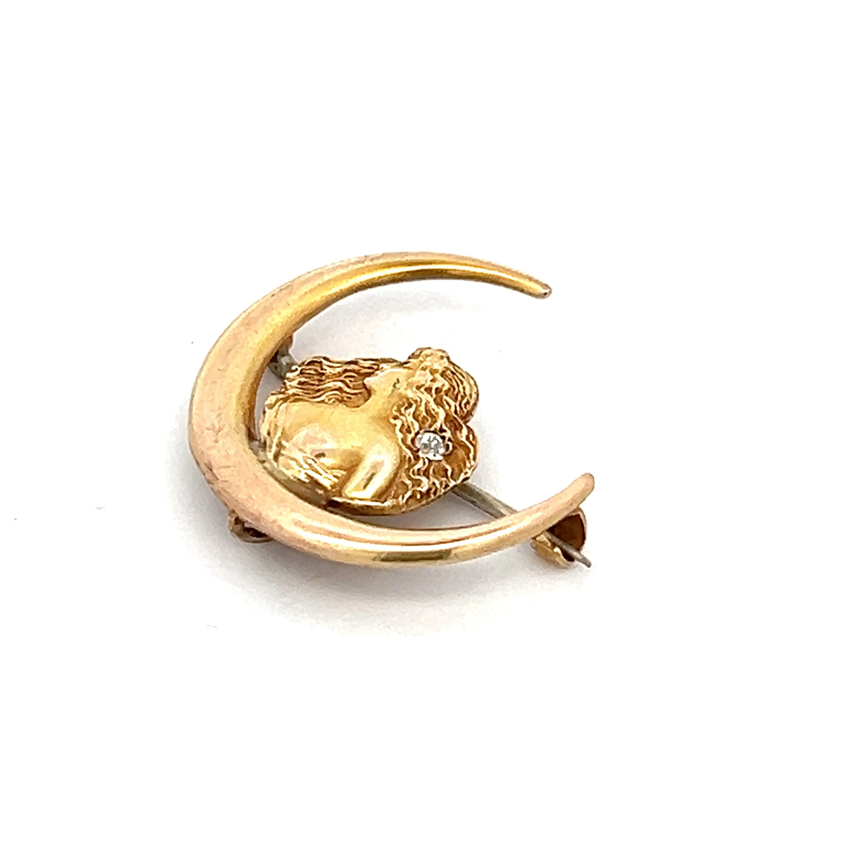 Vintage Art Nouveau Crescent Moon Brooch in 10k - Image 2