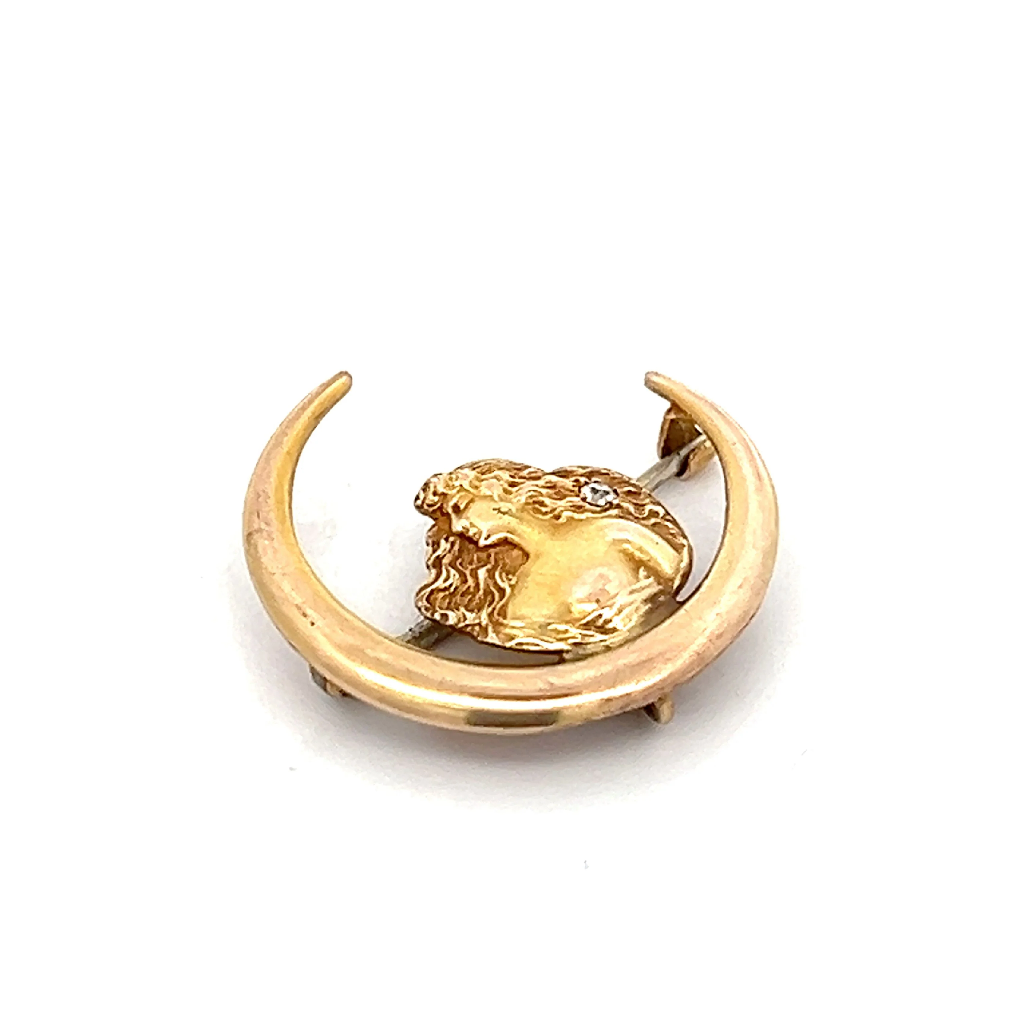 Vintage Art Nouveau Crescent Moon Brooch in 10k - Image 3