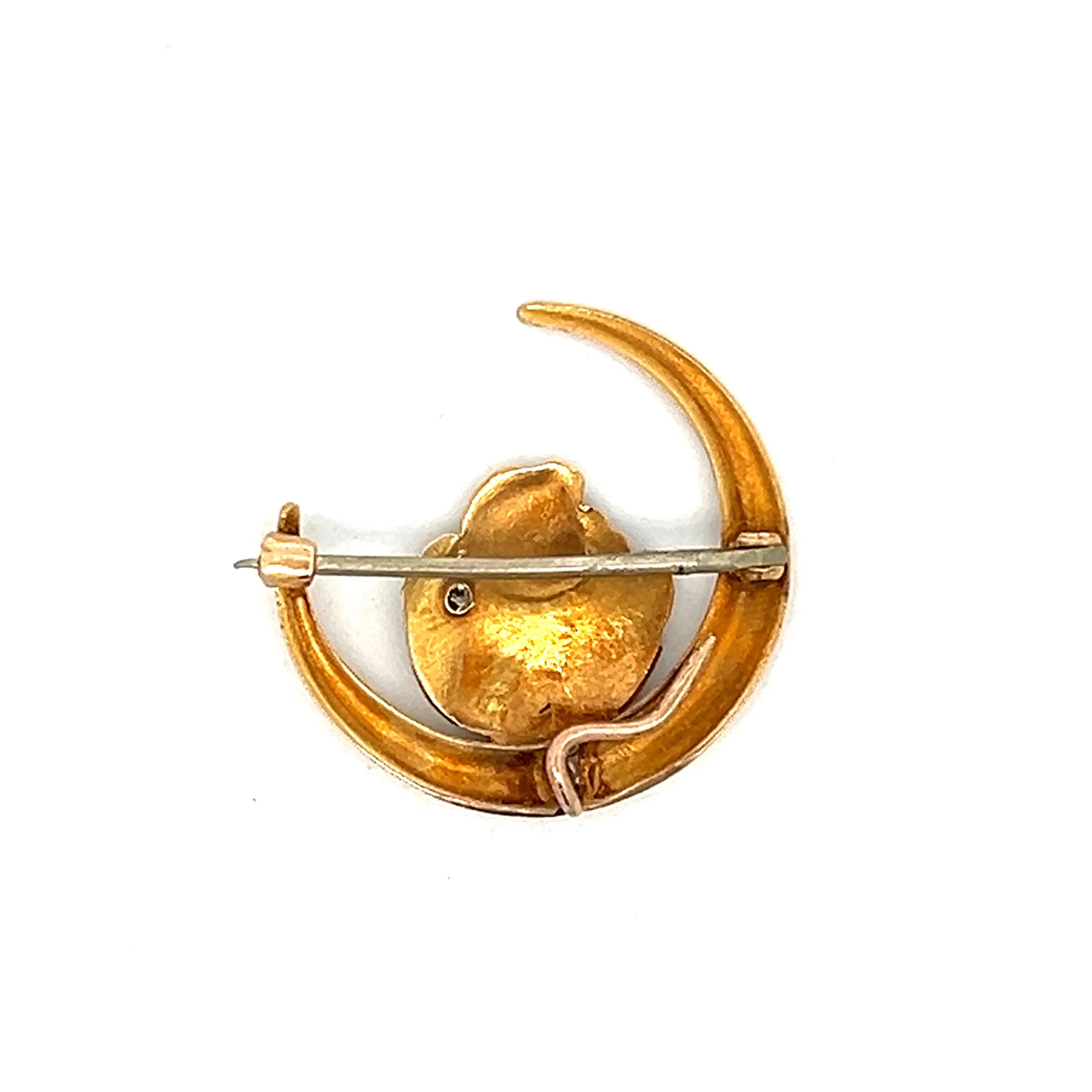 Vintage Art Nouveau Crescent Moon Brooch in 10k - Image 5