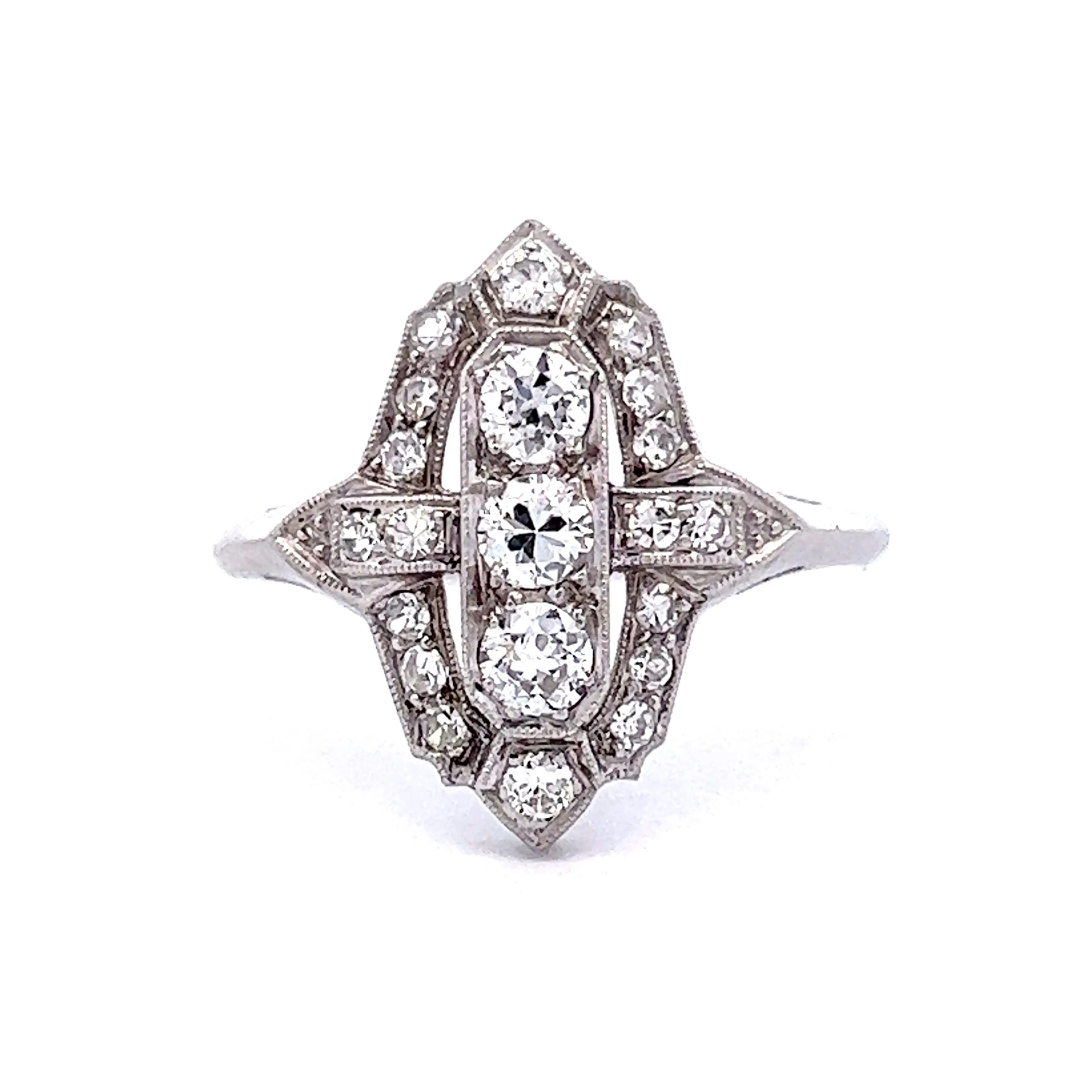 Vintage Art Deco Diamond Cocktail Ring in Platinum