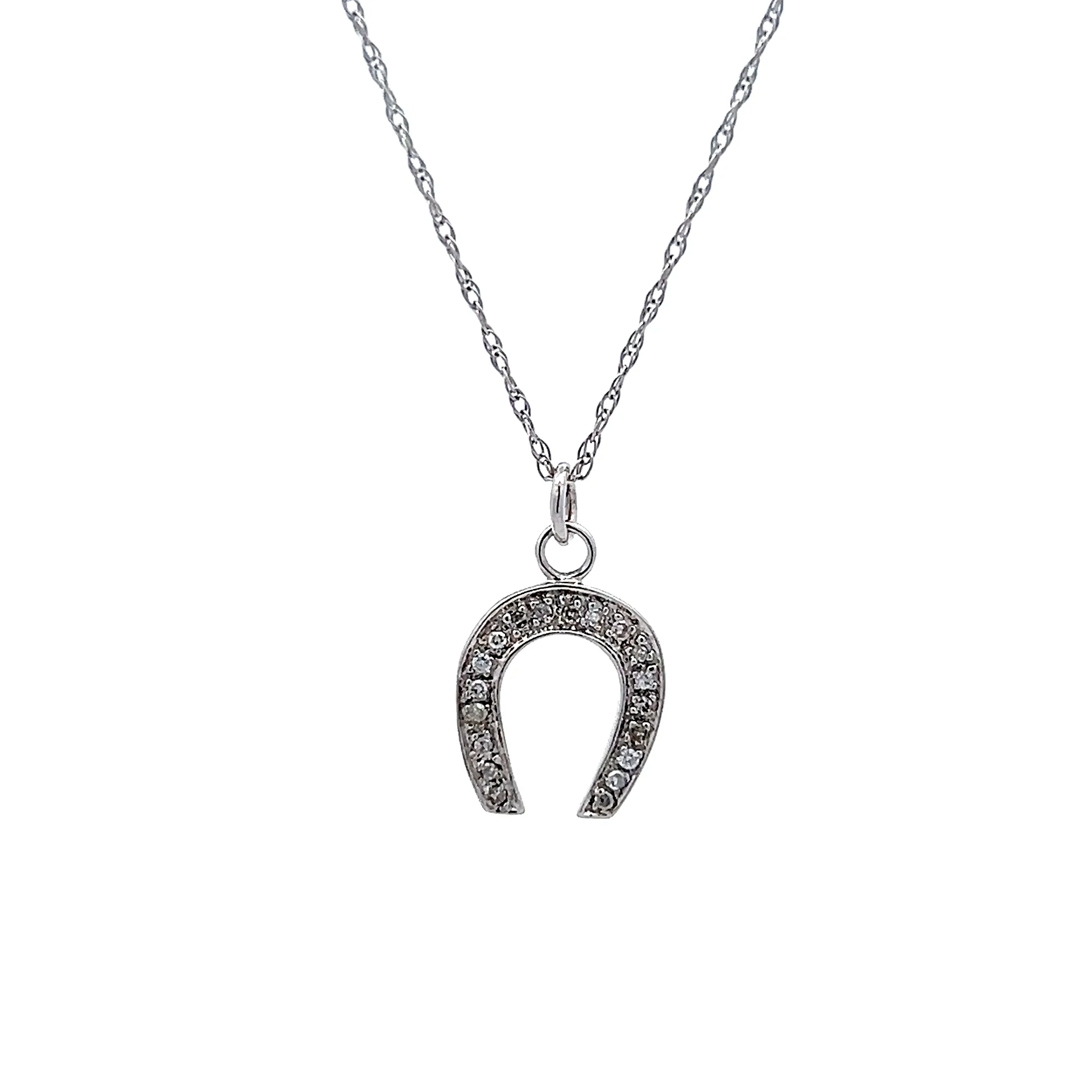 Vintage Art Deco Diamond Horseshoe Pendant Necklace 14k