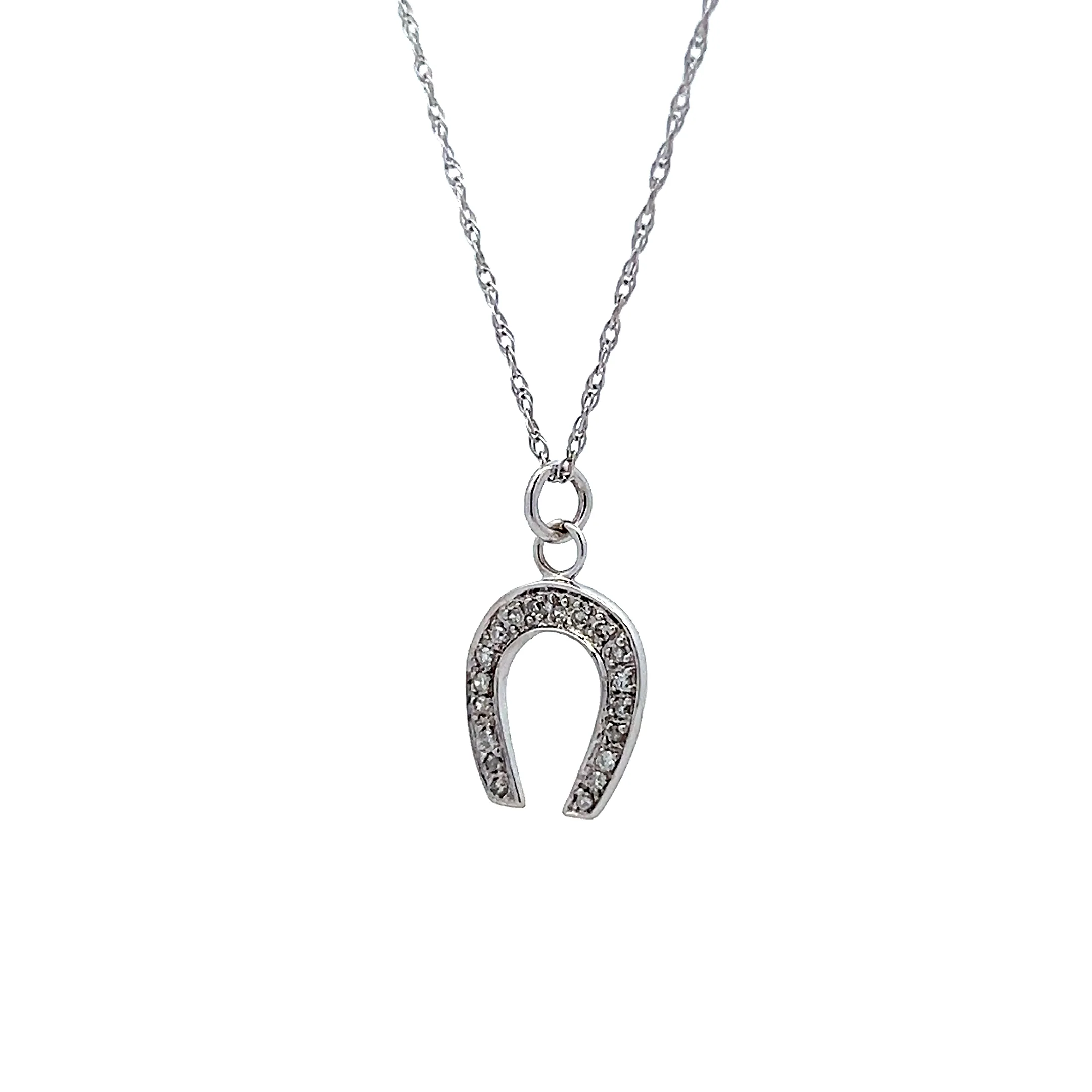 Vintage Art Deco Diamond Horseshoe Pendant Necklace 14k - Image 2