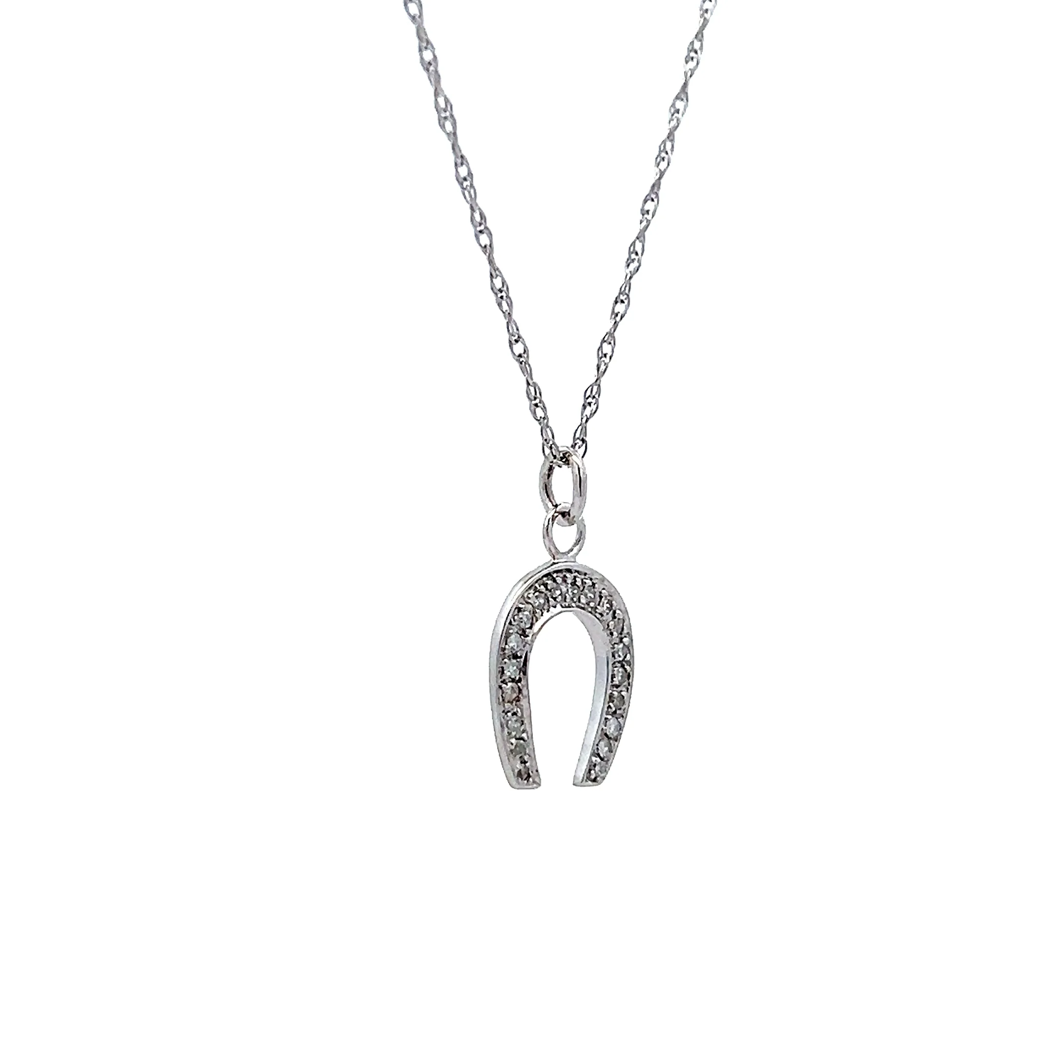 Vintage Art Deco Diamond Horseshoe Pendant Necklace 14k - Image 3