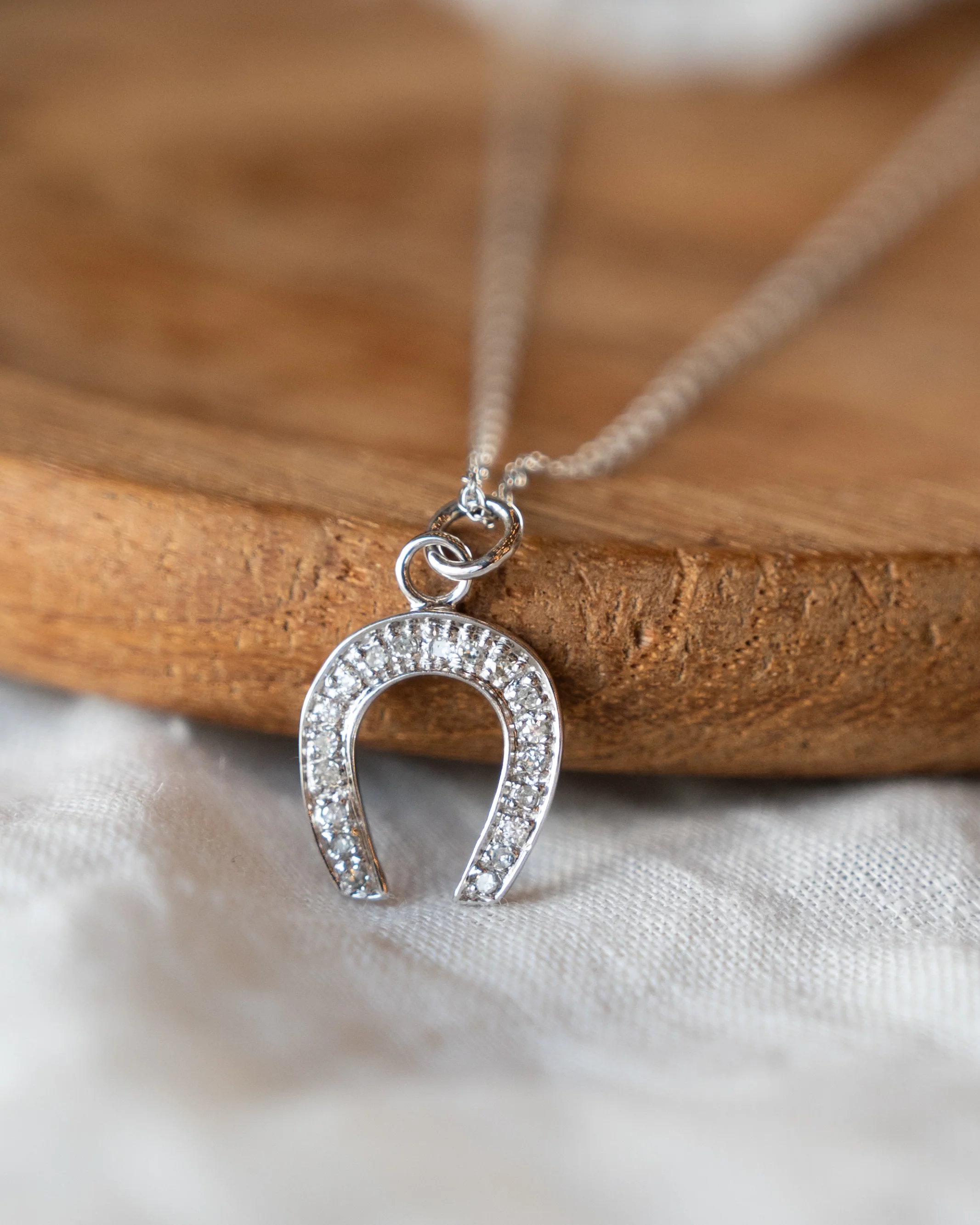 Vintage Art Deco Diamond Horseshoe Pendant Necklace 14k - Image 5