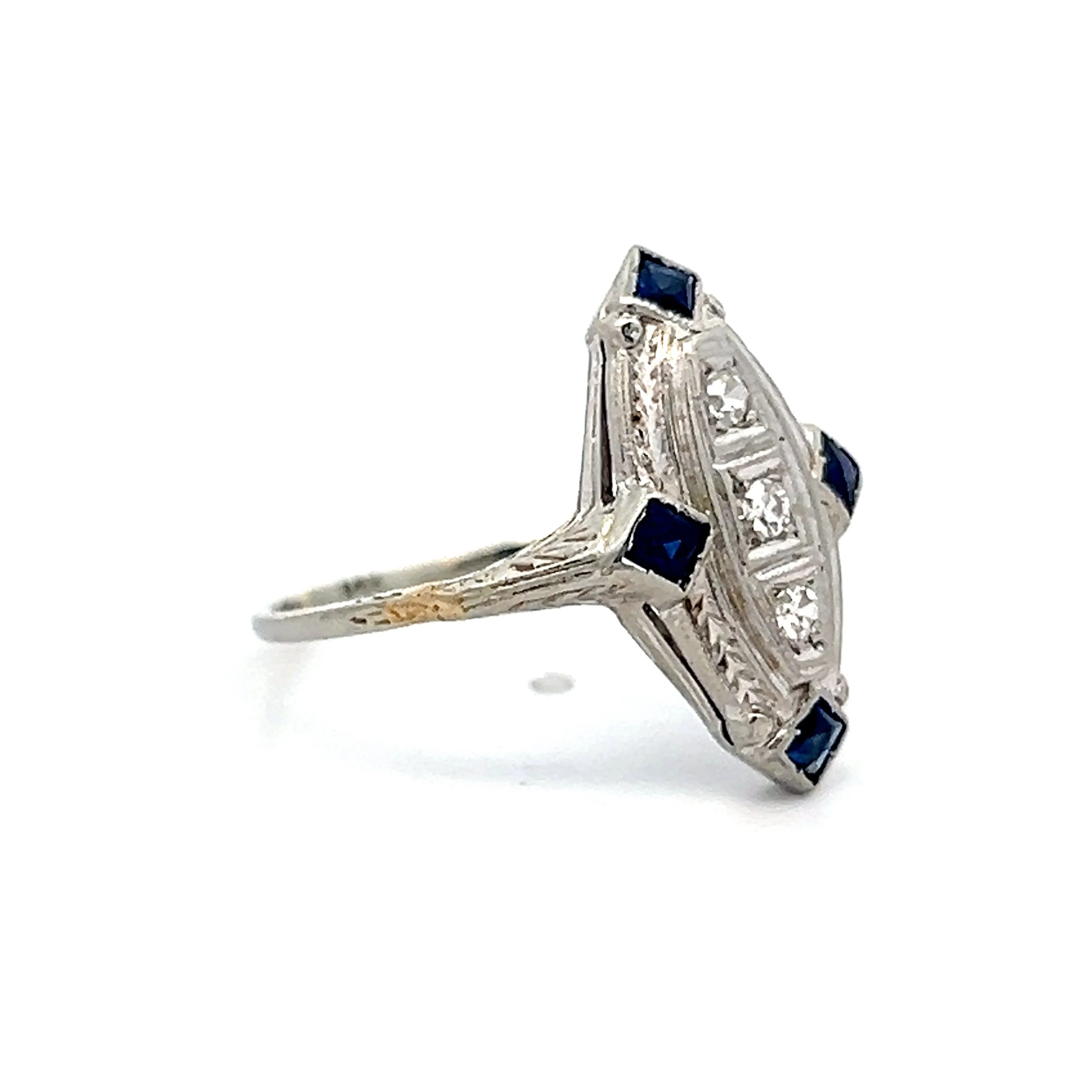 Vintage Art Deco Diamond Navette Ring in 14k White Gold - Image 3