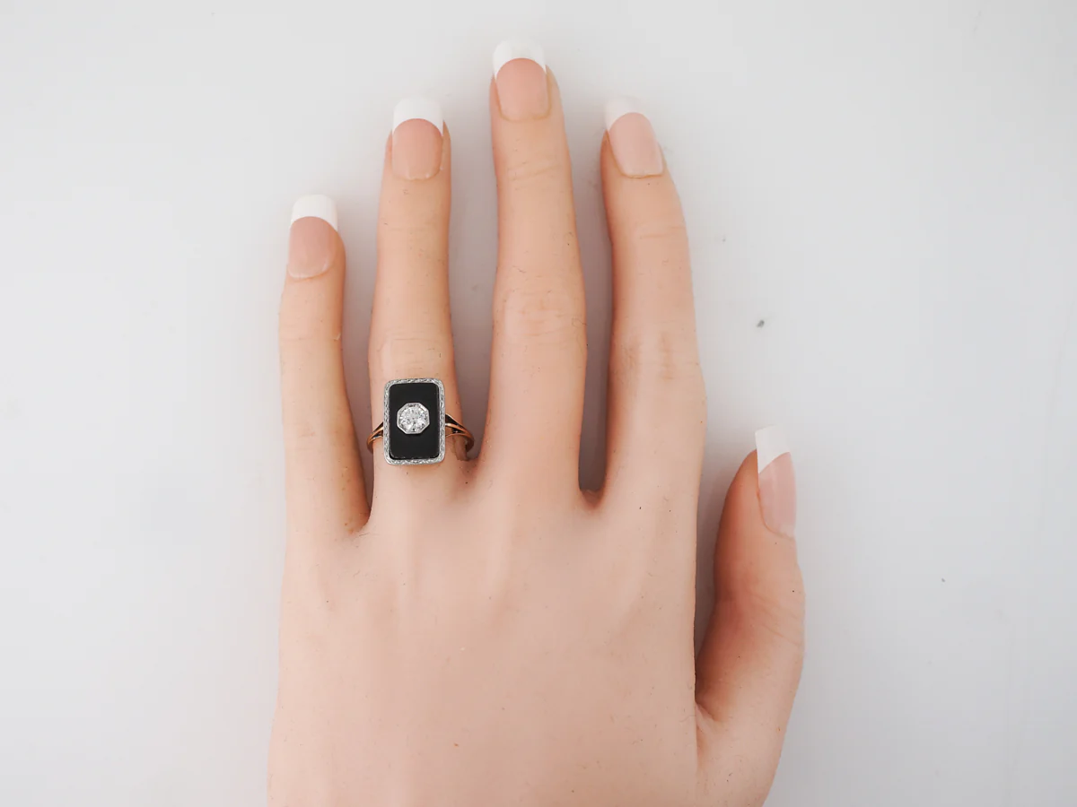 Vintage Art Deco Diamond & Onyx Right Hand Ring - Image 7