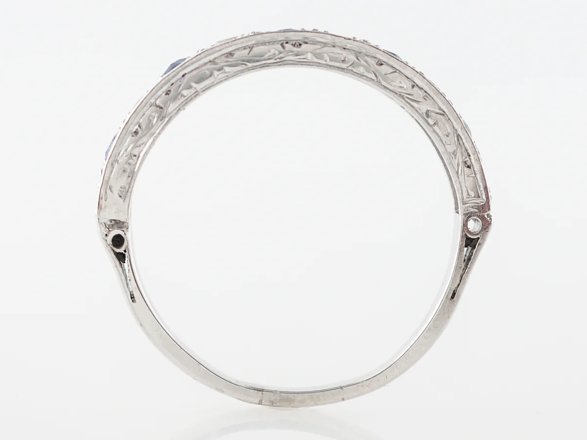 Vintage Art Deco Diamond & Sapphire Wedding Band in 14k White Gold - Image 4
