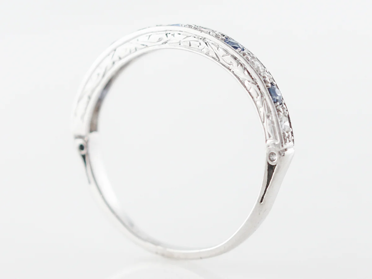 Vintage Art Deco Diamond & Sapphire Wedding Band in 14k White Gold - Image 5