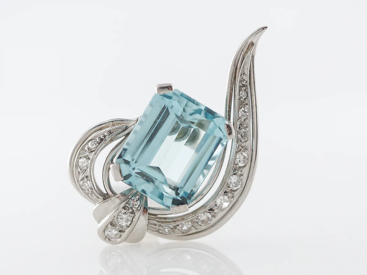 Vintage Art Deco Earrings w/ Aquamarine and Diamonds - Image 3