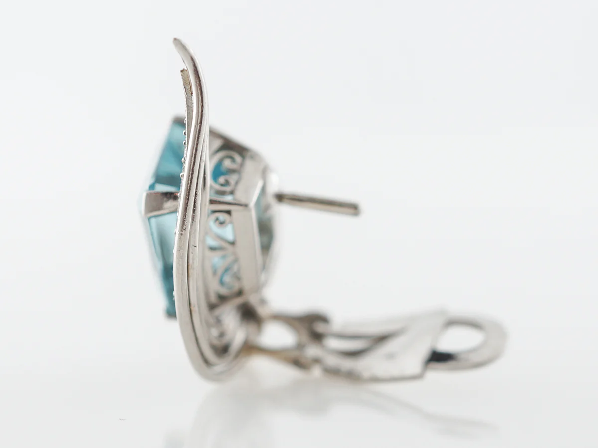 Vintage Art Deco Earrings w/ Aquamarine and Diamonds - Image 4